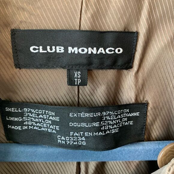 Club Monaco Khaki Trench Size XS - Picture 3 of 9